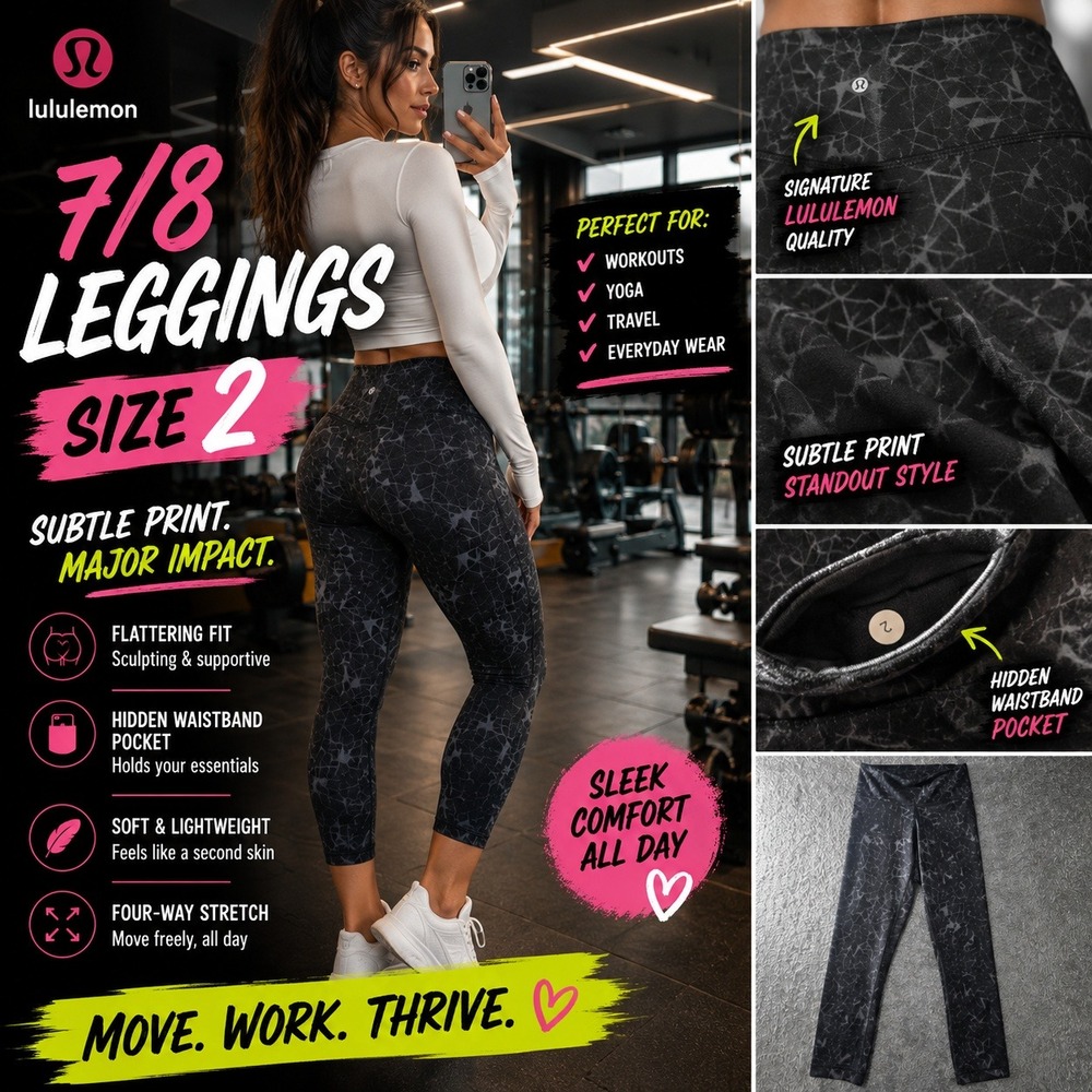 Lululemon Leggings Size 2 Black Grey Geometric Print High Rise Yoga Pants
